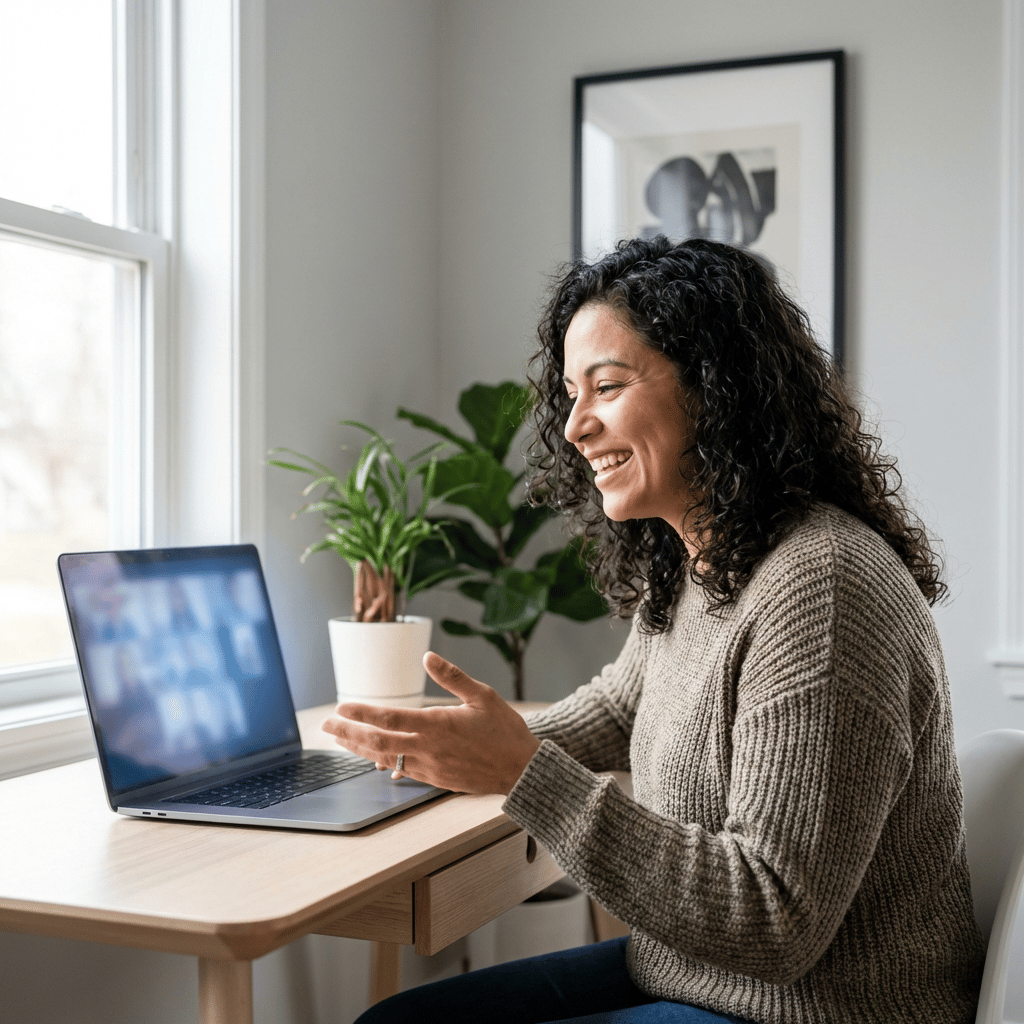 Learner in a live Zoom cohort session